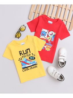 Bumzee - Red & Yellow Boys Half Sleeves T-Shirts (Pack of 2)