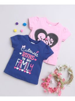 Bumzee - Pink & Royal Blue Girls Cap Sleeves T-Shirts (Pack of 2)