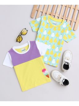 Bumzee - Mint & Yellow Girls Half Sleeves T-Shirts (Pack of 2)