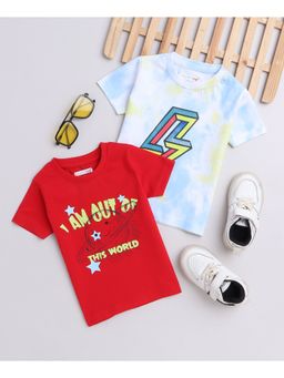 Bumzee - Blue & Red Boys Half Sleeves T-Shirts (Pack of 2)