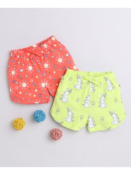 Bumzee - Coral & Green Girls Shorts (Pack of 2)