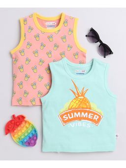 Bumzee - Mint Green & Peach Boys Sleeveless T-Shirts (Pack of 2)