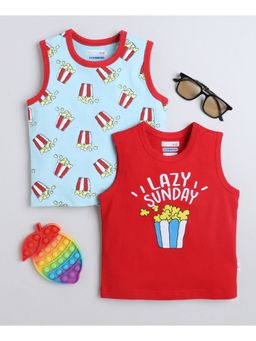 Bumzee - Sky Blue & Red Boys Sleeveless T-Shirts (Pack of 2)