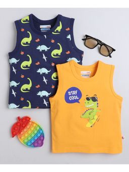 Bumzee - Navy & Orange Boys Sleeveless T-Shirts (Pack of 2)
