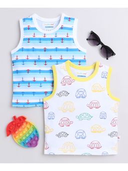 Bumzee - Blue & White Boys Sleeveless T-Shirts (Pack of 2)
