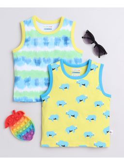 Bumzee - Blue & Yellow Boys Sleeveless T-Shirts (Pack of 2)