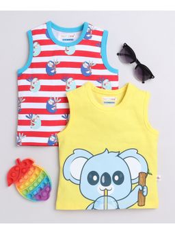 Bumzee - Red & Yellow Boys Sleeveless T-Shirts (Pack of 2)