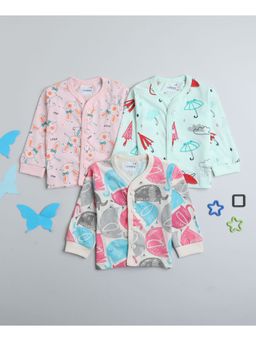 Bumzee - Light Green & Peach Girls Full Sleeves Jablas (Pack of 3)