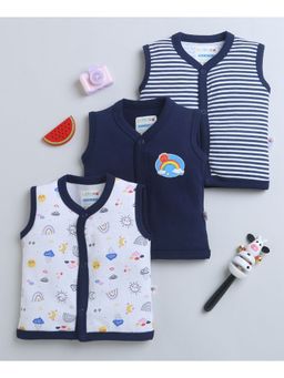 Bumzee - Navy & White Boys Sleeveless Jablas (Pack of 3)