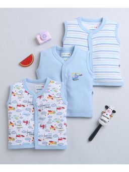 Bumzee - Sky Blue & White Boys Sleeveless Jablas (Pack of 3)