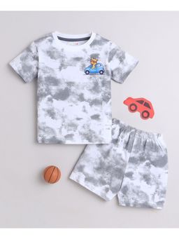 Bumzee - White & Grey Boys Half Sleeves T-Shirt and Shorts (Set of 2)