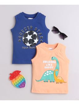 Bumzee - Orange & Royal Blue Boys Sleeveless T-Shirts (Pack of 2)
