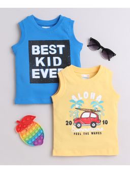 Bumzee - Yellow & Royal Blue Boys Sleeveless T-Shirts (Pack of 2)