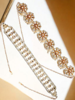 OOMPH - Combo Of 2 Kundan and Pearls Ethnic Hair Chain for Women