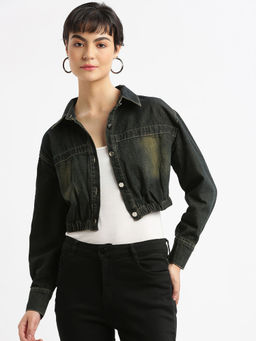 SHOWOFF - Women Black Crop Denim Jacket