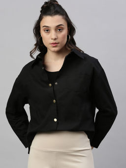 SHOWOFF - Women Solid Black Boxy Drop Shoulder Oversized Shirt with Tank Top (Set of 2)