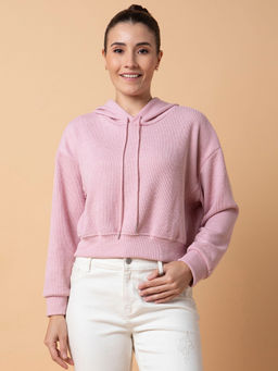 SHOWOFF - Women Solid Peach Pullover Sweatshirt