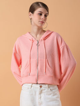 SHOWOFFFF - Women Solid Pink Hooded Sweatshirt
