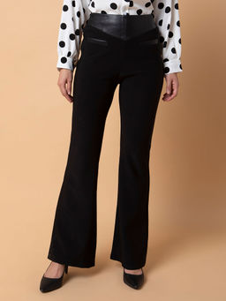 SHOWOFF - Women Flat Front Solid Black Bootcut Trousers