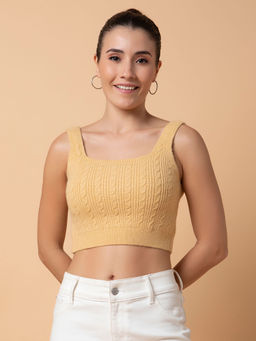 SHOWOFFFF - Women Solid Beige Bralette Crop Top