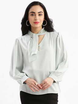 SHOWOFF - Women Solid Sea Green Shirt Style Top