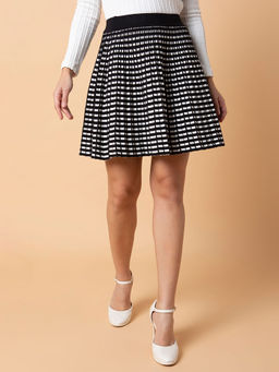 SHOWOFF - Women Checked Black Flared Mini Skirt
