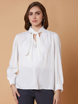 SHOWOFF - Women Solid White Shirt Style Top