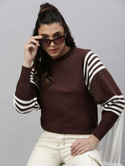 SHOWOFFFF - Women Stripes Brown Top