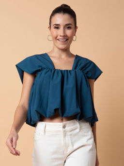 SHOWOFF - Women Solid Teal Crop Top