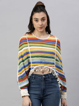 SHOWOFFFF - Women Self Design Multi Cape Crop Crochet Top