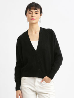 SHOWOFFFF - Women Solid Black Cardigan