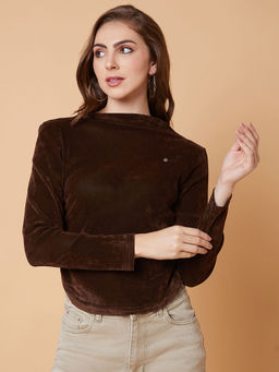 SHOWOFFFF - Women Solid Brown Ruched Top