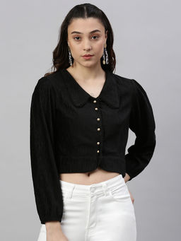 SHOWOFF - Women Solid Black Crop Top
