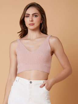 SHOWOFFFF - Women Solid Peach Bralette Crop Top