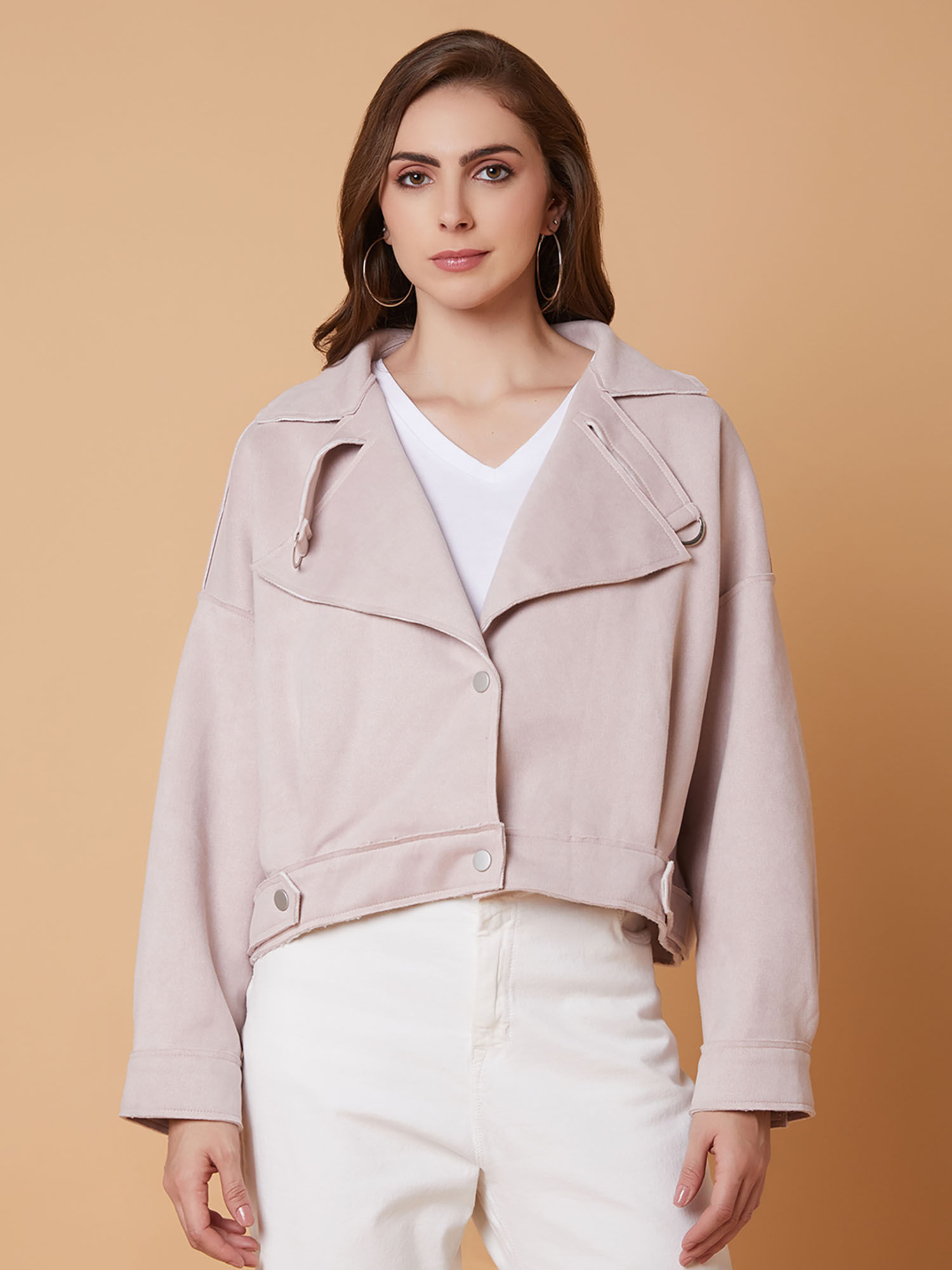showoffff Women Oversized Peach Crop Tailored Jacket-picture-29