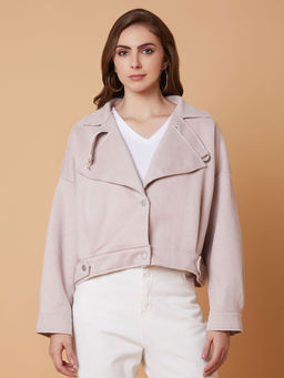 SHOWOFFFF - Women Oversized Peach Crop Tailored Jacket
