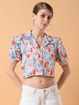 SHOWOFF - Women Floral Grey Blouson Crop Top