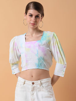 SHOWOFFFF - Women Tie and Dye Multi Blouson Crop Top