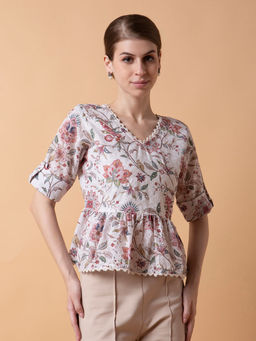 SHOWOFFFF - Women Floral White A-Line Schiffli Top