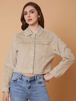 SHOWOFFFF - Women Beige Cropped Tailored Jacket