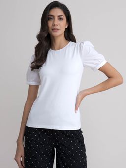FableStreet - Cotton Puff Sleeves Tee - White