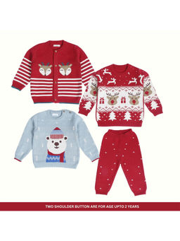 Kids of Greendeer - Jaunty Reindeer Joyful Reindeer 3 Sweaters with Red 1 Lower (Set of 4)