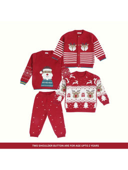 Kids of Greendeer - Santa Jaunty Joyful Reindeer 3 Swetaers with Red 1 Lower (Set of 4)