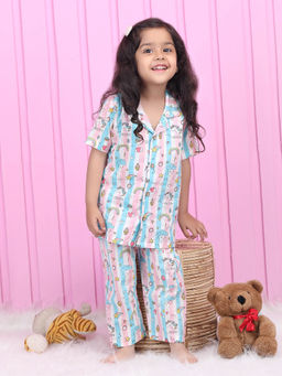 Polka Tots - Multi-Color Cotton Half Sleeves Stripe Print Shirt with Pyjama (Set of 2)