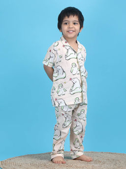 Polka Tots - Peach Cotton Half Sleeves Printed Shirt with Pyjama for Kids (Set of 2)