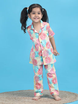 Polka Tots - Multi-Color Cotton Half Sleeves Printed Shirt with Pyjama (Set of 2)