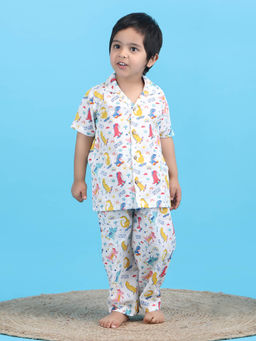 Polka Tots - Multi-Color Cotton Half Sleeves Printed Shirt with Pyjama (Set of 2)