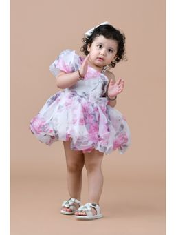 Titrit - White One Side Shoulder Oraganza Party Frock
