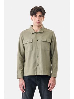 Snitch - Green Textured Full Sleeves Oversized Casual Shirt