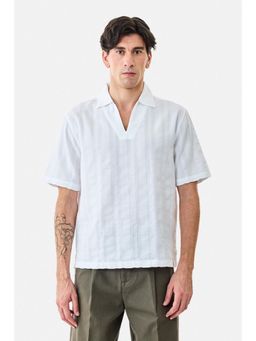 Snitch - White Textured Half Sleeves Boxy Casual Shirt